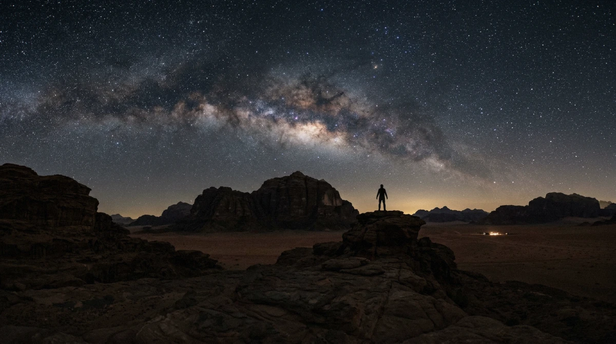 The Milky Way over the rocks on a Wadi Rum stargazing night