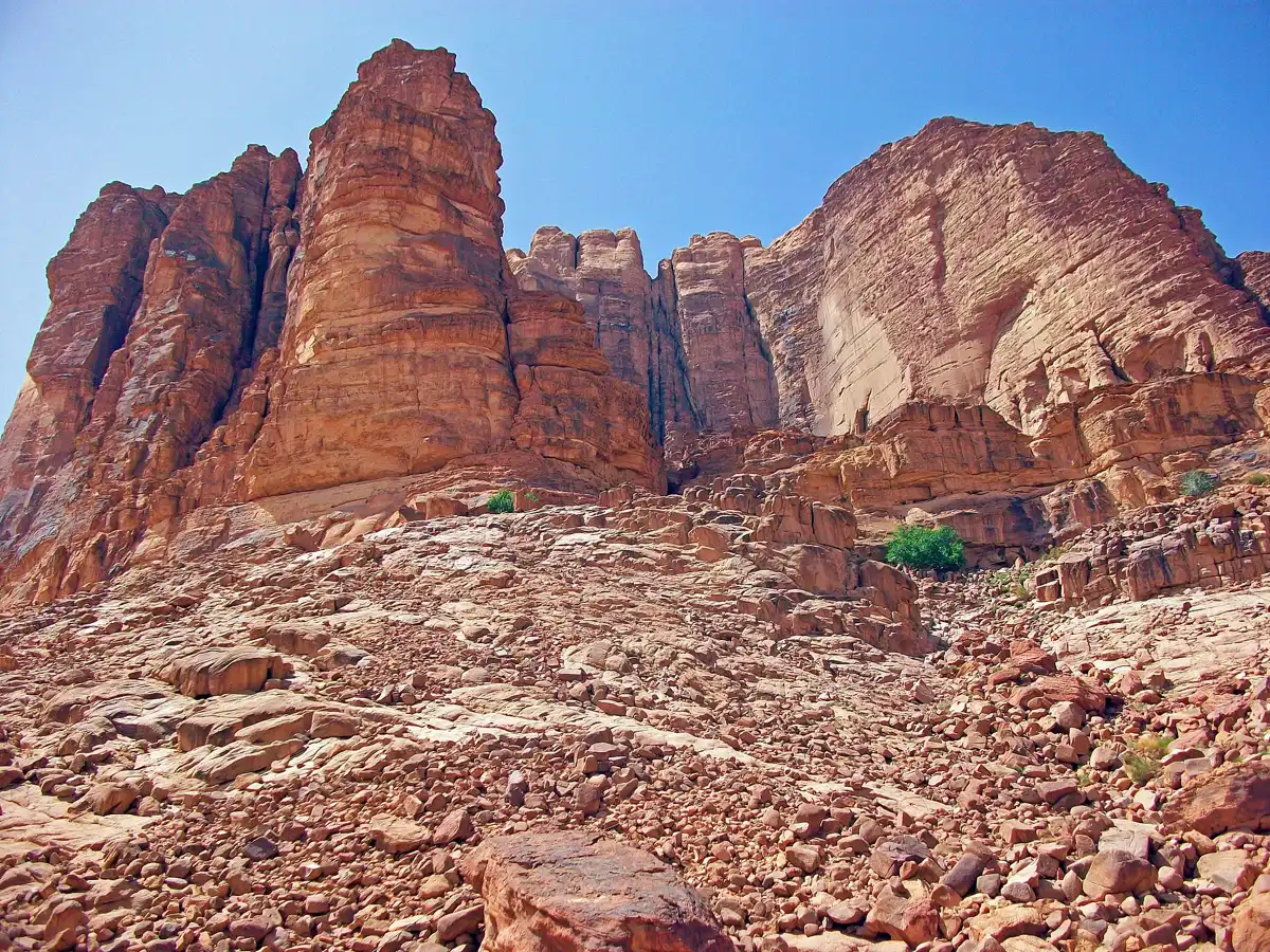 The cliffs above Lawrence Spring, the stop named for T. E. Lawrence in Wadi Rum