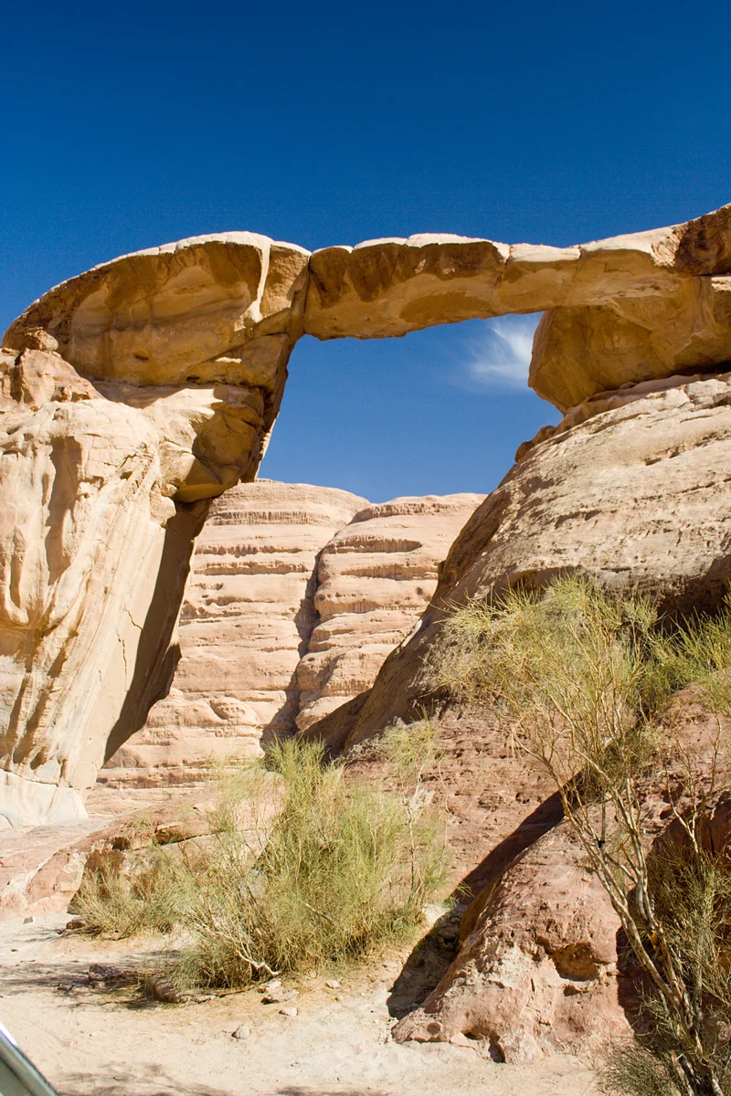 Um Fruth Rock Bridge, a climbing stop on most Wadi Rum desert tours